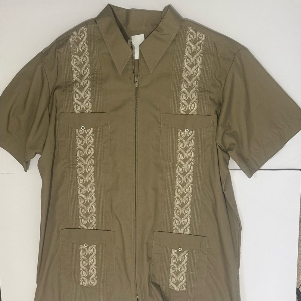 Haband Guayabera Label Patch Shirt in Khaki with Multicolor Logo